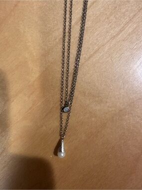 Elegant Silver-Tone Double Layer Teardrop Pendant Necklace